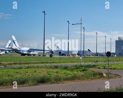 Arrêté un avion de transport russe an-124 Ruslan à l'aéroport de Leipzig. Septembre 14 2023 Leipzig Allemagne Banque D'Images