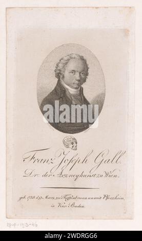 PortraT van Franz Joseph Gall, Johann Daniel Laurenz (II), d'après Carl Heinrich Rahl, 1780 - 1832 imprimer texte en allemand dans la marge inférieure. gravure sur papier de personnages historiques. médecin, médecin (+ portrait d'érudit, scientifique) Banque D'Images