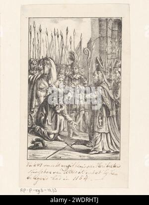 Dirk VI supplie l'évêque d'Utrecht pour le pardon, Anonyme, 1809 - 1899 print Dirk VI, comte de Hollande, supplie Hartbert van Bierum, évêque d'Utrecht pour le pardon. Dirk assiège la ville d'Utrecht en 1146. Lorsque l'évêque menaça d'interdire de Graaf, Dirk vint se repentir. Forgivinness du papier Banque D'Images