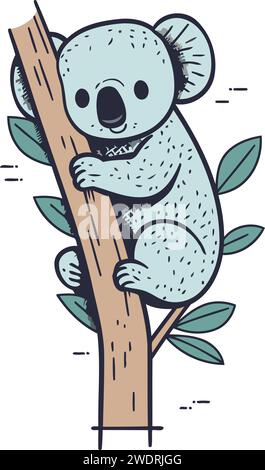 Mignon koala assis sur la branche d'eucalyptus. Illustration vectorielle. Illustration de Vecteur