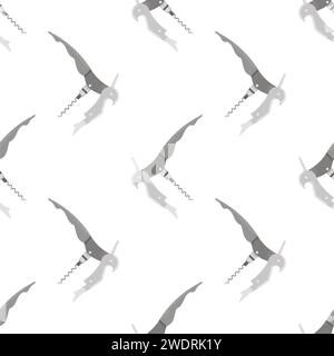 Ouvreur pour icône de bouteille isolé sur fond blanc. Motif sans couture de tire-bouchon moderne Banque D'Images