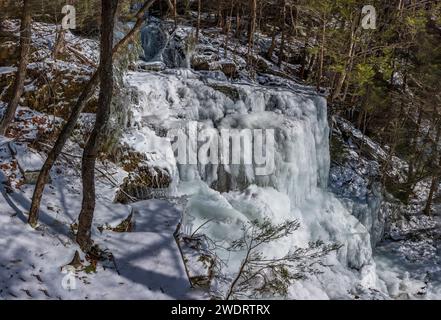 Le Bouchoux Trail, près de long Eddy NY, est un sentier de randonnée de 5,5 km qui longe la rivière Delaware, photographié sous quelques centimètres de neige en hiver Banque D'Images