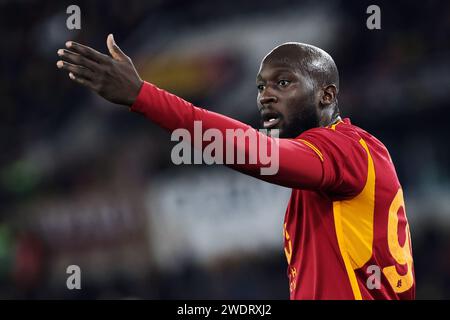 Rome, Italie. 20 janvier 2024. Romelu Lukaku de Roma réagit lors du championnat italien Serie A match de football entre AS Roma et Hellas Verona le 20 janvier 2024 au Stadio Olimpico à Rome, Italie - photo Federico Proietti/DPPI crédit : DPPI Media/Alamy Live News Banque D'Images