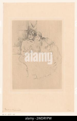 Autoportrait avec Julie Manet, Berthe Morisot, 1888 - c. 1930 imprimer papier point sec personnages historiques. portrait, autoportrait d'artiste. leçon de dessin Banque D'Images