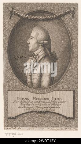 Portrait van Johann Heinrich Jung-Stilling, J.S.L. Halle, d'après Johannes Gundlach, 1789 estampe sur papier de Berlin gravant des personnages historiques. ornement  feston, guirlande Banque D'Images