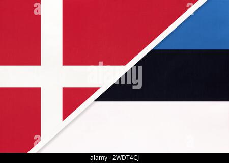 Danemark et Estonie, symbole du pays. Drapeaux nationaux danois vs estonien. Relations et partenariat entre deux pays. Banque D'Images