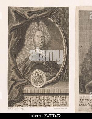 Portrait van Franz Anton, Reichsgraf von Sporck, Martin Bernigeroth, 1692 - 1733 tirage Leipzig gravure sur papier personnages historiques. roulement armorial, héraldique Banque D'Images