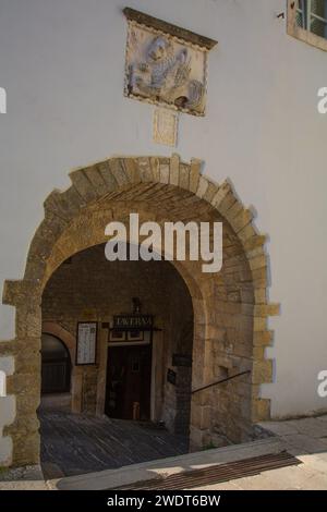 Porte principale de la ville, datant du 14e siècle, sculpture de lion ci-dessus, Motovun, Istrie centrale, Croatie, Europe Banque D'Images