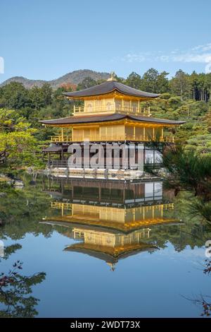 Temple du pavillon d'or Kinkaku-ji reflété dans un étang en automne, site du patrimoine mondial de l'UNESCO, Kyoto, Honshu, Japon, Asie Banque D'Images