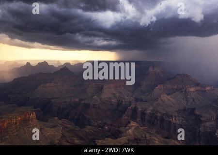 Une tempête traverse le Grand Canyon pendant une journée d'été, Tusayan, Arizona, États-Unis d'Amérique, Amérique du Nord Banque D'Images