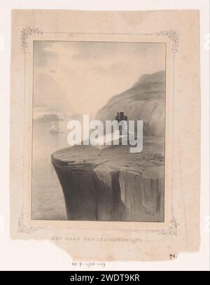 Tombe de François René de Chateaubriand, Carel Christiaan Antony dernier, 1842 - 1887 imprimer la tombe se trouve sur une falaise avec vue sur la mer. Il est situé sur l'île française de Grand-Bé, près de Saint-Malo. Autour de l'image un bord décoratif avec des fleurs. Imprimeur : Netherlandsprinter : le papier de la Haye. tombe, tombe. Falaise côtière ou falaise SAINT-MALO Banque D'Images