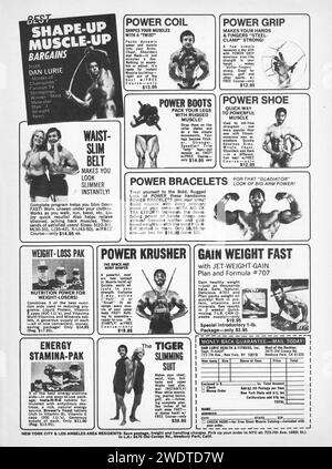 Une annonce pleine page d'un magazine sportif de la fin des années 1970 pour Dan Lurie bodybuilding et produits de santé. Lurie était un pionnier de la forme physique et un homme d'affaires prospère. Banque D'Images