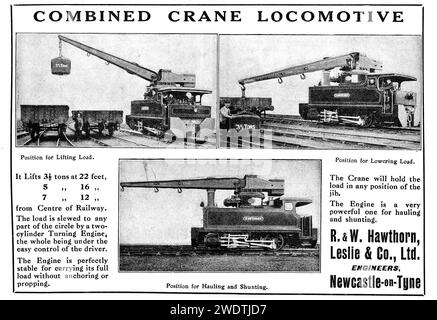Une publicité vintage pour les locomotives à vapeur Hawthorn Leslie & Co Crane Banque D'Images