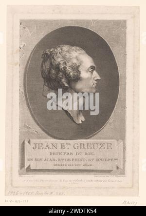 Portret van Jean-Baptiste Greuze, Jean Jacques Flart, d'après Jean-Baptiste Greuze, imprimeur 1763 : Francepublisher : Paris gravure sur papier / gravure personnages historiques. portrait, autoportrait de peintre Banque D'Images