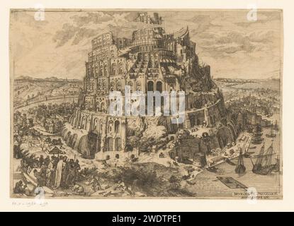 Tower van Babel, Anton Joseph von Prenner, d'après Pieter Bruegel (I), 1728 papier gravé dans la Tour de Babel Banque D'Images