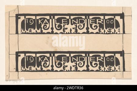 Deux dessins pour la périphérie du calendrier 1900, Carel Adolph Lion cachet, 1900 impriment deux fois le texte '19 Calendar 00' avec des motifs végétaux stylisés autour de lui. calendrier papier, almanach. Ornement dérivé de formes végétales - AA - stylisé Banque D'Images