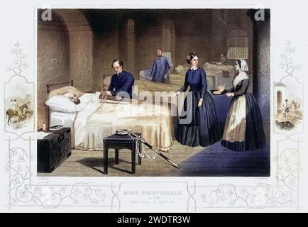 Florence Nightingale (12. Mai 1820 -13. Août 1910) war eine britische Krankenschwester, Statistikerin, Begünderin der modernen westlichen Krankenpflege, infirmière anglaise, à l'hôpital de Scutari. Le médecin attelle le bras du patient. Guerre de Crimée 1853-1856. Gravure, Historisch, restauration numérique Reproduktion von einer Vorlage aus dem 19. Jahrhundert, Date d'enregistrement non indiquée Banque D'Images