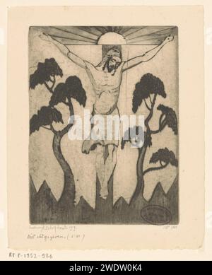 Christ sur Het Kruis, Lodewijk Schelfhout, 1919 imprime Un arbre de chaque côté de la croix. Papier point sec Christ sur la croix sur Golgotha (seul, sans passants). arbres Banque D'Images