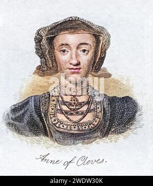 Anne de Clèves, 1515 -1557, Königingemahlin von England Vierte Ehefrau von Heinrich VIII AUS dem Buch Crabbs Historical Dictionary, veröffentlicht 1825, Historisch, digital restaurierte Reproduktion von einer Vorlage aus dem 19. Jahrhundert, Date d'enregistrement non indiquée Banque D'Images