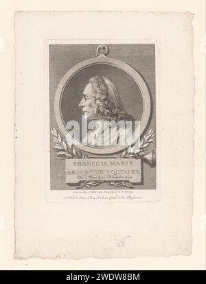 Portret van Voltaire, Augustin de Saint-Aubin, d'après Jean Baptiste Lemoyne, 1746 - 1807 tirage Paris gravure sur papier gravure / gravure de personnages historiques. portrait d'un écrivain Banque D'Images