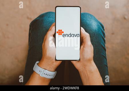 Brésil. 22 janvier 2024. Sur cette photo, le logo Endava est affiché sur l'écran d'un smartphone. (Photo de Rafael Henrique/SOPA Images/Sipa USA) *** strictement à des fins éditoriales *** crédit : SIPA USA/Alamy Live News Banque D'Images