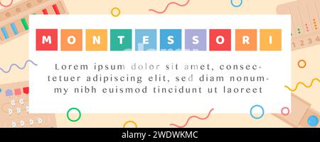 Bannière vectorielle pour école ou jardin d'enfants. Jouets éducatifs écologiques en bois pour enfants et planches occupées pour les enfants d'âge préscolaire. Blocs colorés sur l'affiche Illustration de Vecteur
