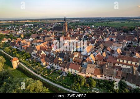 Bergheim vu des airs, Alsace, France Banque D'Images