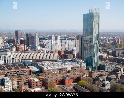 Image aérienne panoramique de Beetham Tower, AXIS, Great Northern Warehouse, Manchester Central et logement étudiant dans le centre-ville de Manchester, Royaume-Uni Banque D'Images