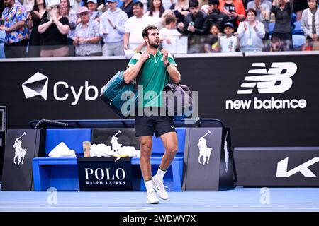 Melbourne, Australie. 21 janvier 2024. Karen Khachanov lors du tournoi de tennis Australian Open AO 2024 Grand Chelem le 21 janvier 2024 au Melbourne Park en Australie. Crédit : Abaca Press/Alamy Live News Banque D'Images