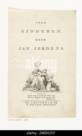 Page de titre pour : Jan Jordens, pour les enfants. Amsterdam, 1782, Cornelis Bogerts, après Jacobus achète, 1782 print Une fille lit sa mère et son frère à partir d'un livre. Amsterdam lecture de gravure de papier à quelqu'un Banque D'Images