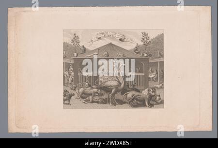 Menagerie van Blaauw Jan, 1751, Anonyme, d'après Christian Friedrich Fritzsch, 1843 - 1845 imprimer Menagerie dans la cour de l'auberge de Jan Berentsz Westerhof ou Blaauw Jan sur le Kloveniersburgwal à Amsterdam en 1751 : une cour avec une volière avec des autruches, des paons, des kasuares, des perroquets et un corbeau. Au premier plan un lion, des pantoufles, des singes et un jeune morse. Pays-Bas papier acier gravure jardin zoologique, zoo, considéré comme lieu où les animaux non domestiques sont gardés. petites personnes. géants, colosses. oiseaux dans une grande cage, volière. zoo (comme lieu de loisirs) Kloveniersburgwal Banque D'Images