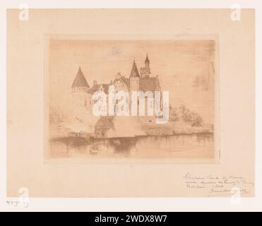 Vue du château de Marnix de Sainte-Aldegonde à Bornem, Albert van Holsbeeck, 1887 - 1912 impression papier gravure paysage avec tour ou château. château Bornem Banque D'Images