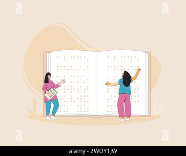Journée mondiale du braille le 4 janvier. Les aveugles apprennent et lisent le braille. Illustration vectorielle Illustration de Vecteur