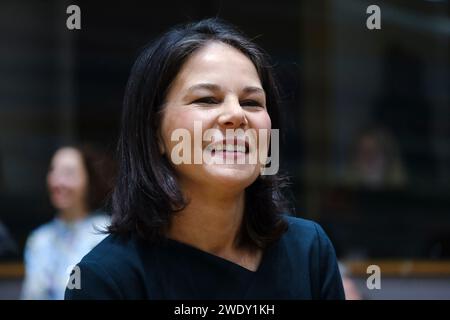 Bruxelles, Belgique. 22 janvier 2024. Annalena BAERBOCK, ministre des Affaires étrangères, arrive pour une réunion du Conseil des Affaires étrangères (FAC) au siège de l'UE à Bruxelles, Belgique, le 22 janvier 2024 Credit : ALEXANDROS MICHAILIDIS/Alamy Live News Banque D'Images