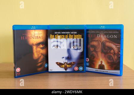 Hannibal Lecter Trilogy films incluant Hannibal, Silence of the Lambs & Red Dragon sur Blu Ray DVD Banque D'Images