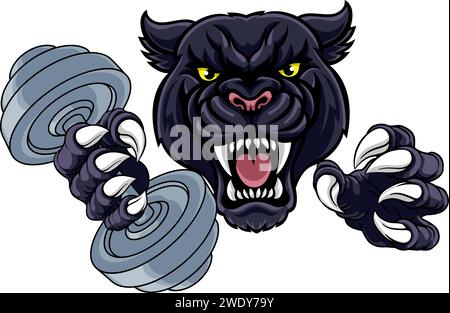 Panther Jaguar Leopard mascotte de gymnastique de levage de poids Illustration de Vecteur