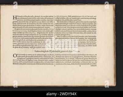 Description de l'écriture la lettre italienne (quatrième suite) et le début des lettres néerlandaises, Jan van de Velde (I), 1608 feuille de texte Folio E1R avec la quatrième suite de l'instruction comment la lettre italienne doit être écrite, en commençant par une petite initiale décorée H. puis le début de la description des lettres néerlandaises, en commençant par une petite initiale O. le magazine fait partie d'un album. Impression typographique sur papier Amsterdam Banque D'Images