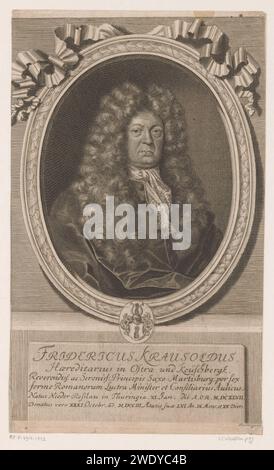 Portrait de Friedrich Krausold, Martin Bernigeroth, 1703 - 1733 copies Leipzig gravure sur papier personnages historiques. roulement armorial, héraldique Banque D'Images