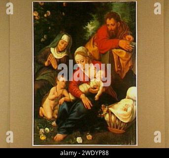 Après Cornelis van Cleve et Jan Breughel (II) - de H. Familie rencontre Elisabeth en Johannes de Doper als Kind, jaren 1620, 14786. Banque D'Images