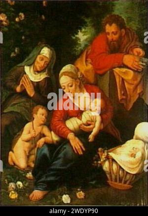 Après Cornelis van Cleve et Jan Breughel (II) - de H. Familie rencontre Elisabeth en Johannes de Doper als Kind, jaren 1620, 14786 (Cropped). Banque D'Images