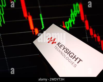 KONSKIE, Pologne - 22 janvier 2024 : logo de la société Keysight affiché sur l'écran du téléphone mobile Banque D'Images