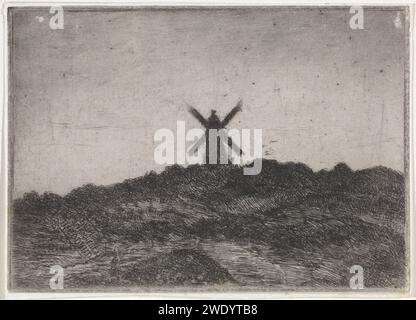 Moulin dans un paysage de dunes, Arnoud Schaepkens, 1855 - 1904 papier imprimé. gravure / moulin à eau à point sec dans le paysage. dunes (mer non visible) ; dans les dunes Banque D'Images