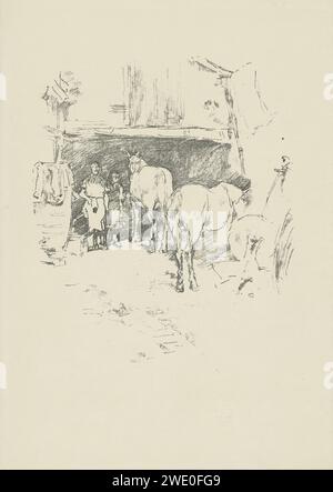 La forge, James Abbott McNeill Whistler, 1895 imprimer le maréchal, son aide et deux chevaux sont sur le site près de la forge. Imprimeur : Englandprinter : Londonpublisher : London Paper smith, forgeron Banque D'Images