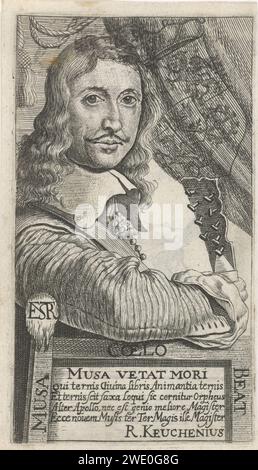 Autoportrait d'Everhard Meyster, Everard Meyster, 1668 tirage Autoportrait de l'écrivain Everhard Meyster. En bas un verset en latin. Sur le verso le titre de Meysters livre la politique Berymde couronnée et son monogramme avec sa devise. Utrecht gravure sur papier / typographie écrivain, poète, auteur (+ portrait, autoportrait d'artiste) Banque D'Images