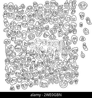 ensemble de visages souriants illustration vecteur dessiné à la main isolé sur fond blanc Illustration de Vecteur