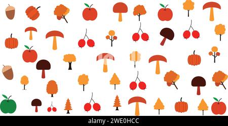 Éléments d'automne ensemble décoration. Conception d'illustration vectorielle isolée de bordure de bannière d'arrière-plan Illustration de Vecteur