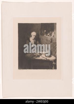 Vieille femme dans la prière, Henriëtte de Vries, 1877 - 1937 imprimer papier néerlandais. graver la prière à table, dire la grâce. vieille femme. repas du soir, dîner, souper Banque D'Images