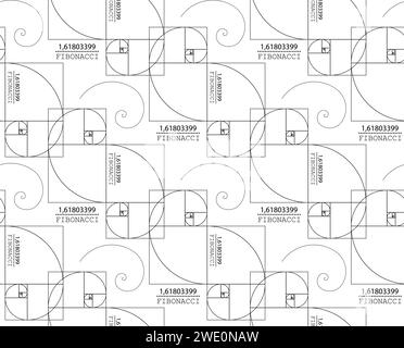 Motif sans couture des spirales de séquence de Fibonacci. Nombre d'or. Formes géométriques spiralées en proportion dorée, design de papier peint minimaliste au trait. Illustration de Vecteur