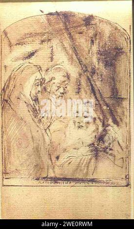 Album amicorum Jacob Heyblocq KB131H26 - p061 - Rembrandt Harmensz. Van Rijn - dessin - la Présentation de Jésus dans le Temple. Banque D'Images