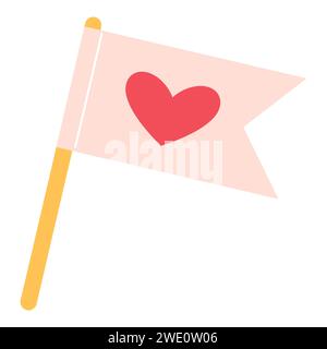 Drapeau festif de la Saint-Valentin avec coeur. concept de mariage et de saint valentin. Simple dessiné à la main. Style plat rétro. Parfait pour poster, carte de voeux de Saint-Valentin. Illustration vectorielle Illustration de Vecteur
